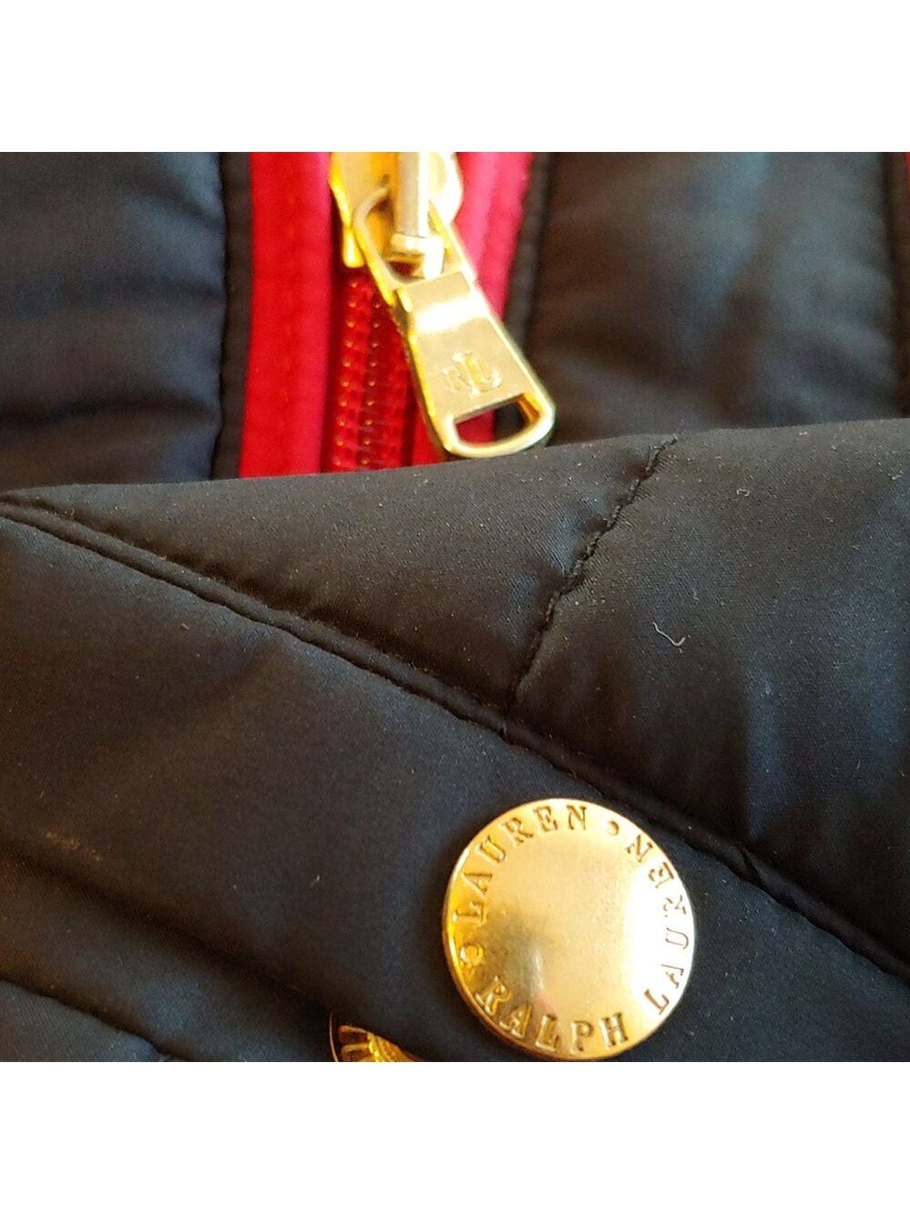 Lauren Ralph Lauren Red and Black Quilted Puffer Vest Women's Petite Large - Picture 14 of 15
